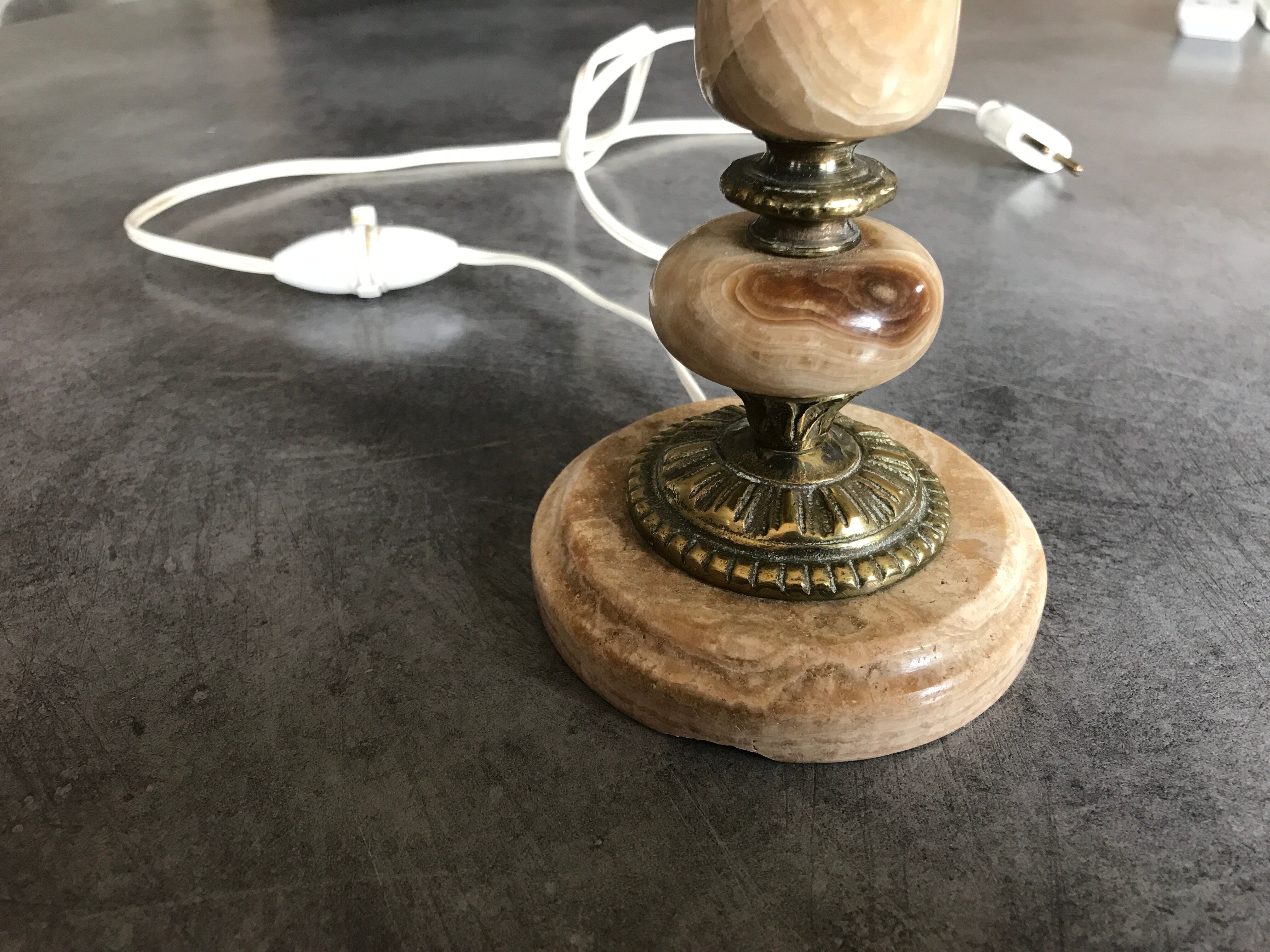 Antique lamp base in onyx stone and brass 40 cm