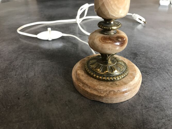 Lampe ancienne pied en pierre d’onyx et laiton 40 cm