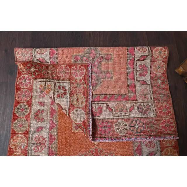 Vintage Turkish Oushak Handmade Wool Cotton Orange Runner Rug 80x372