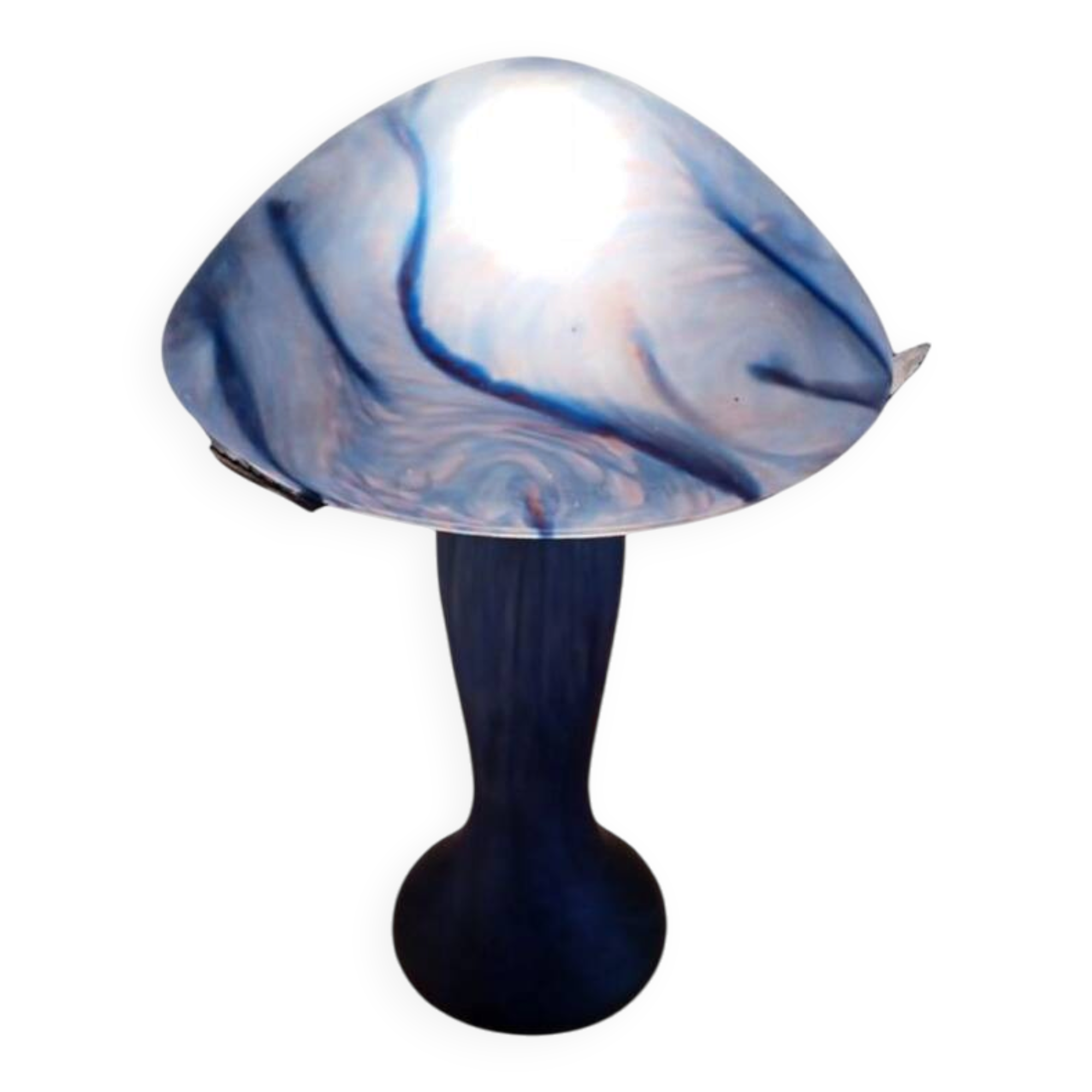 Lampe champignon vintage en verre soufflé bleu – style Murano