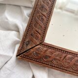 Miroir de barbier ancien verre mercure et cadre en bois sculpté