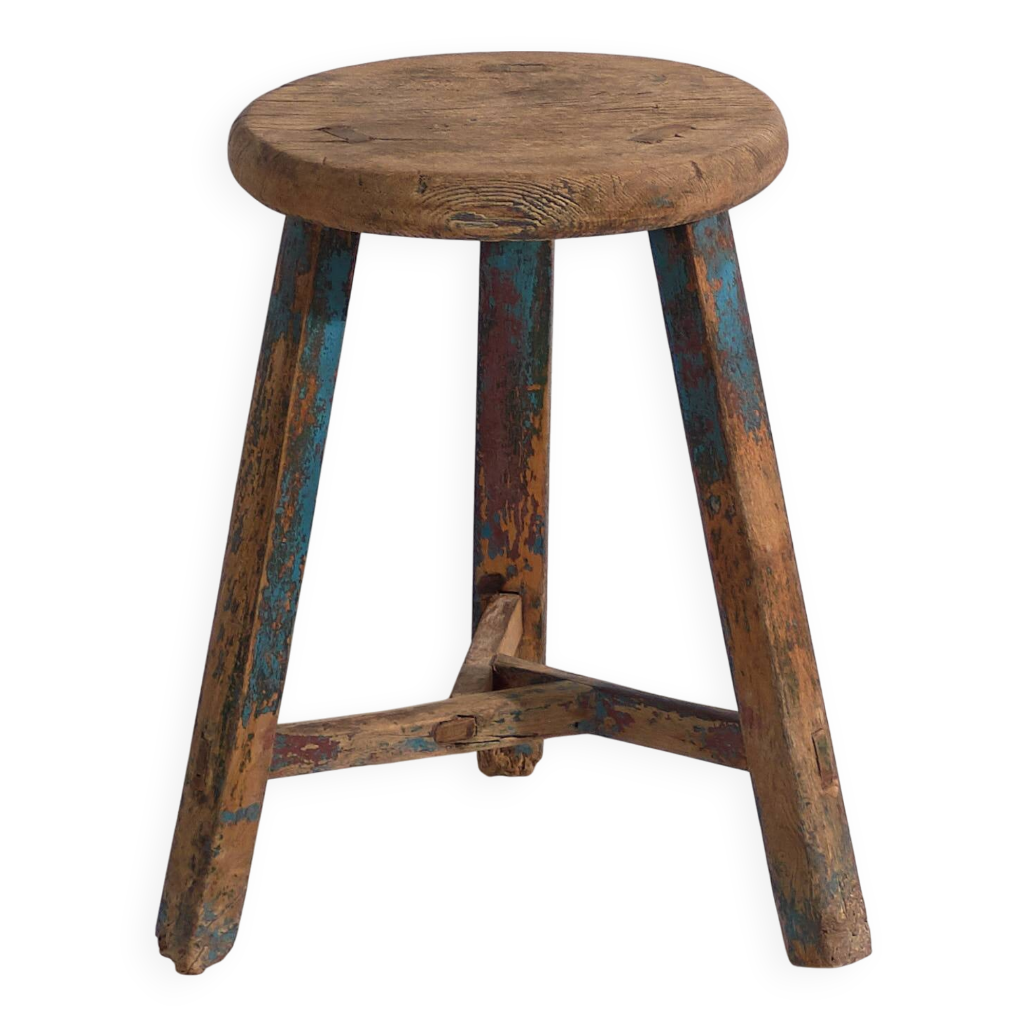 Ancien tabouret patiné bleu ciel (c.1900)