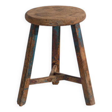 Antique sky blue patinated stool (c.1900)
