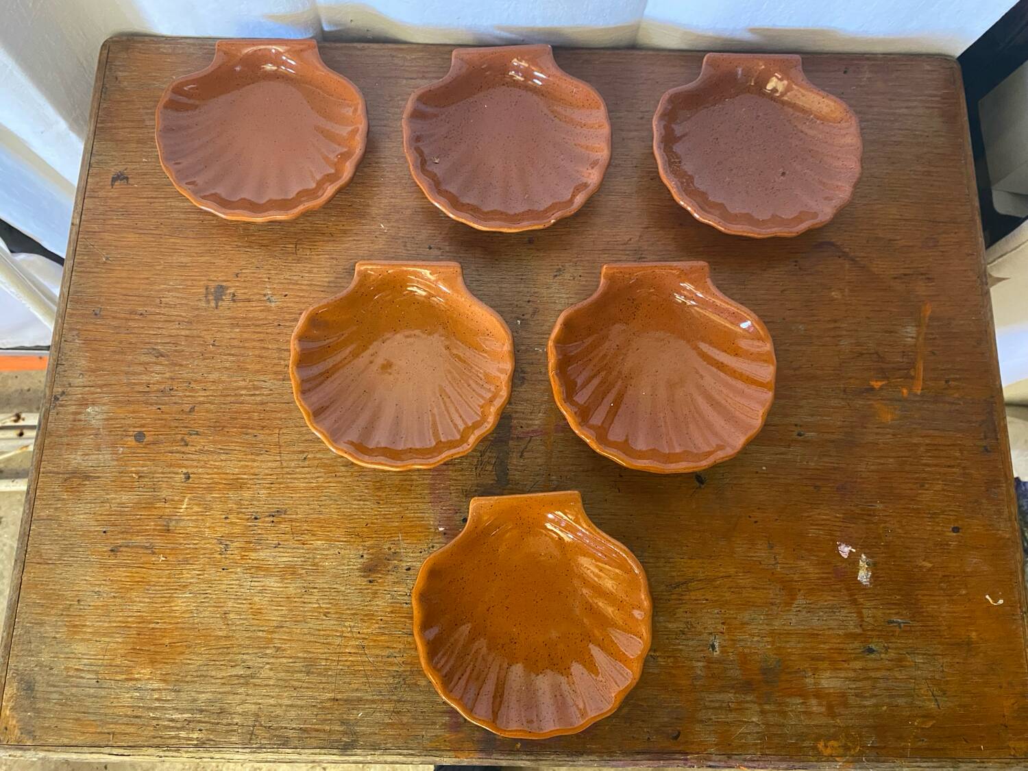 Série 6 Coupelles EMILE HENRY Céramique Marron Forme Coquillage Vintage