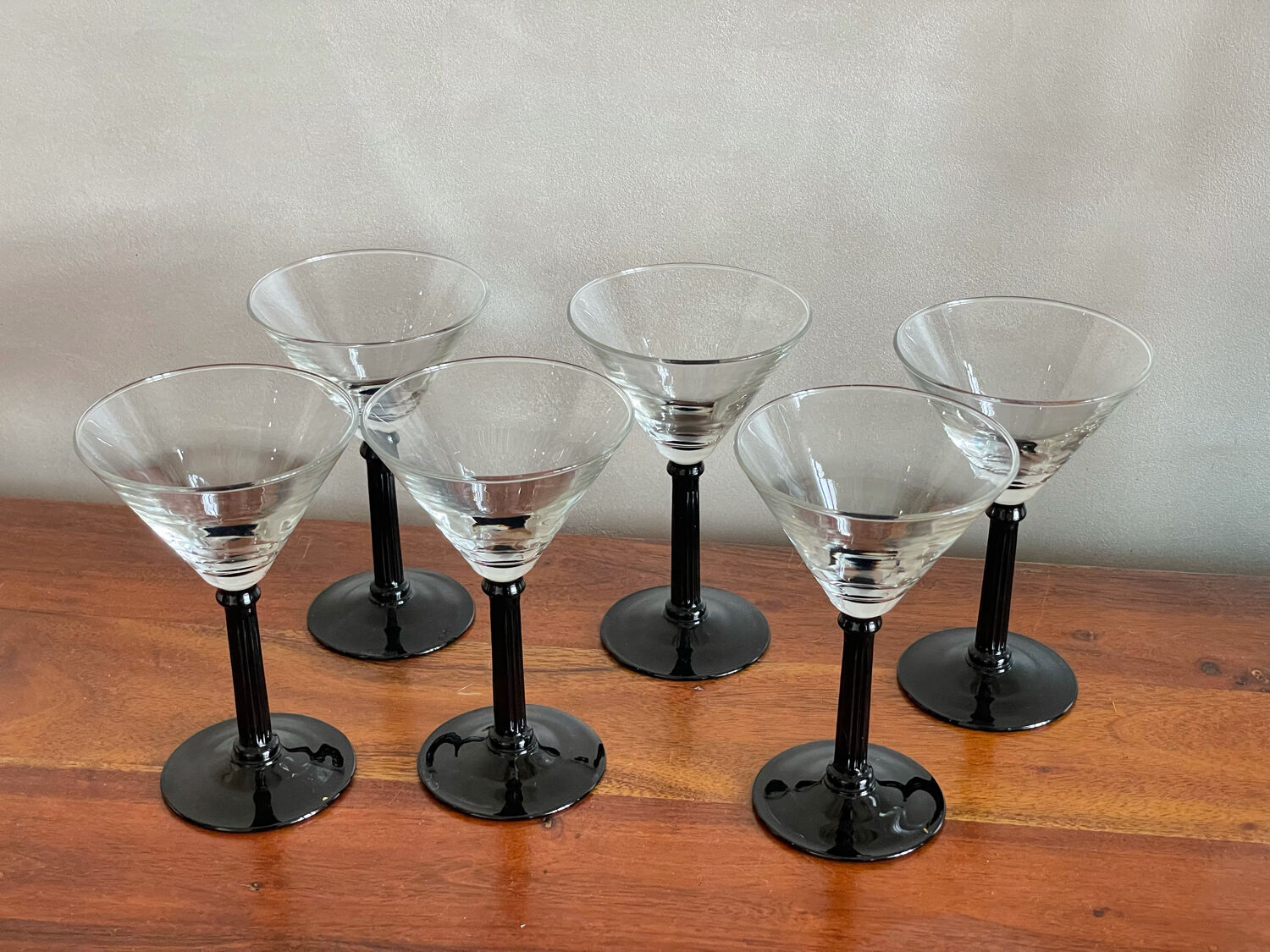 6 art deco glasses fine feet