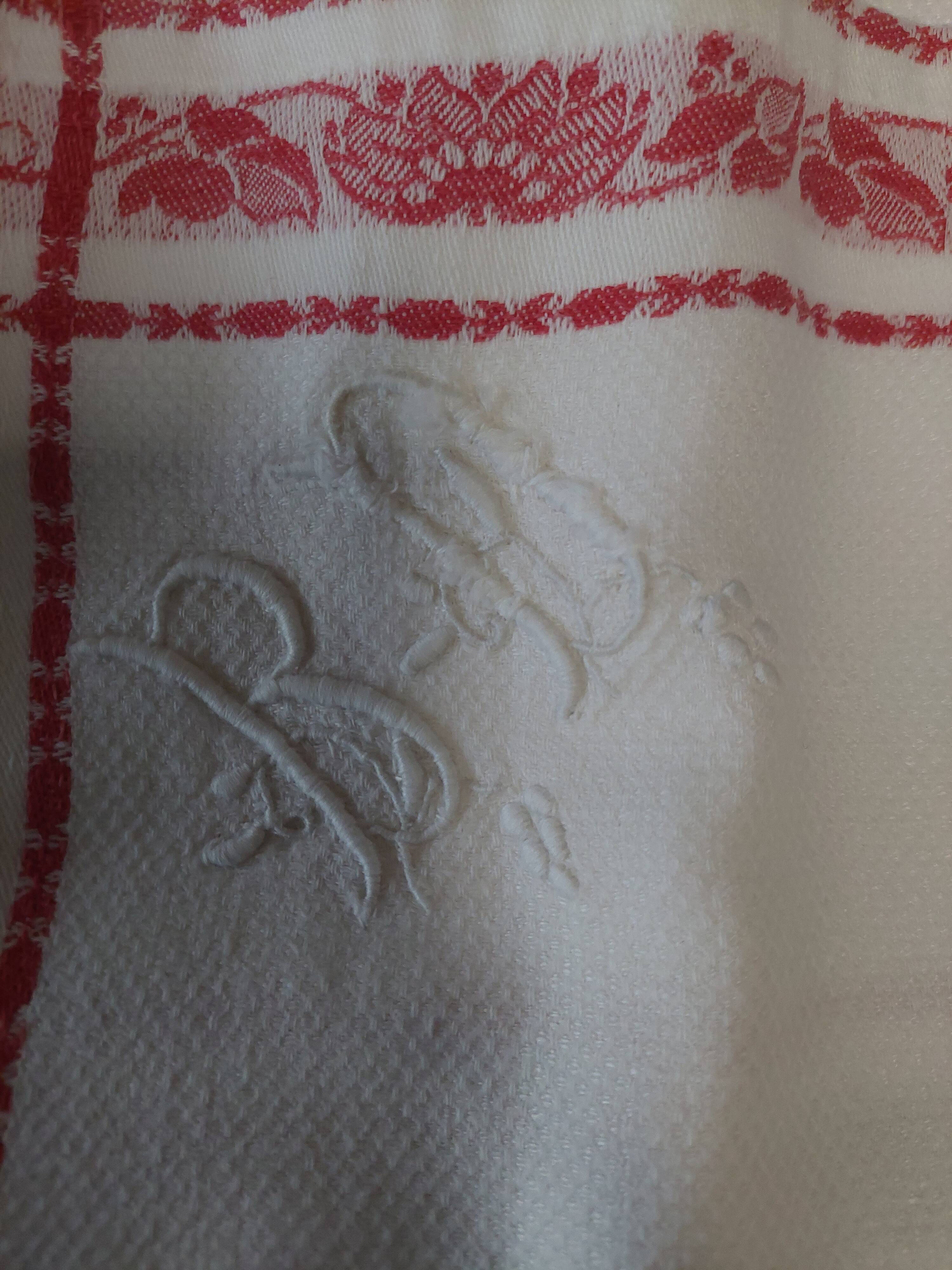 Set of five table napkins made of thick damask cotton with monogram BD 52 X 62.