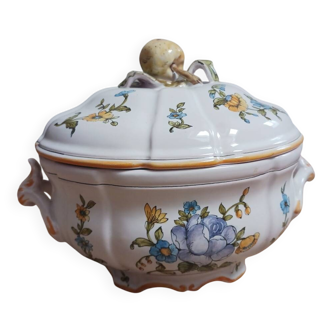 Hand-decorated ceramic soup tureen