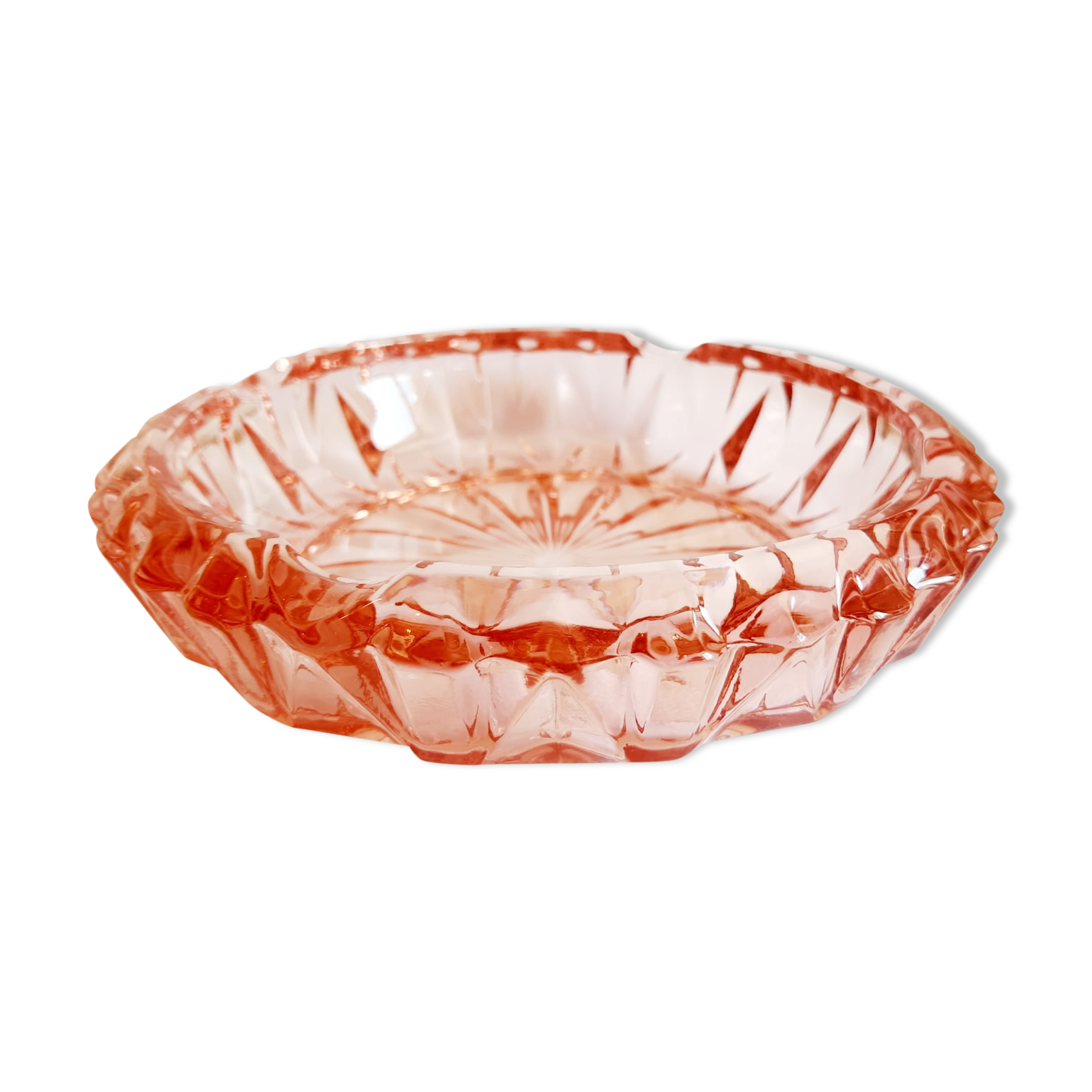 Rosaline pink chiseled glass ashtray