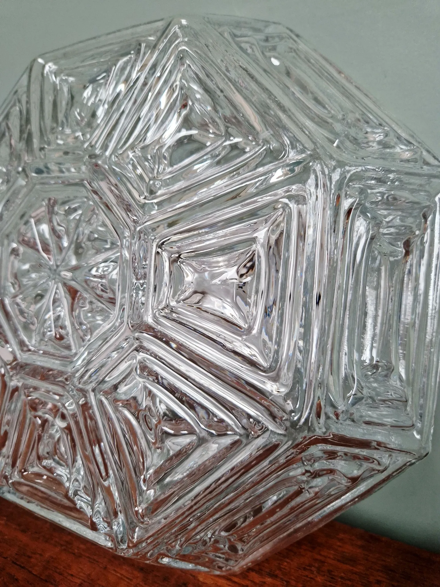 Vintage textured glass ceiling light, geometric patterns, Wila, 1970.