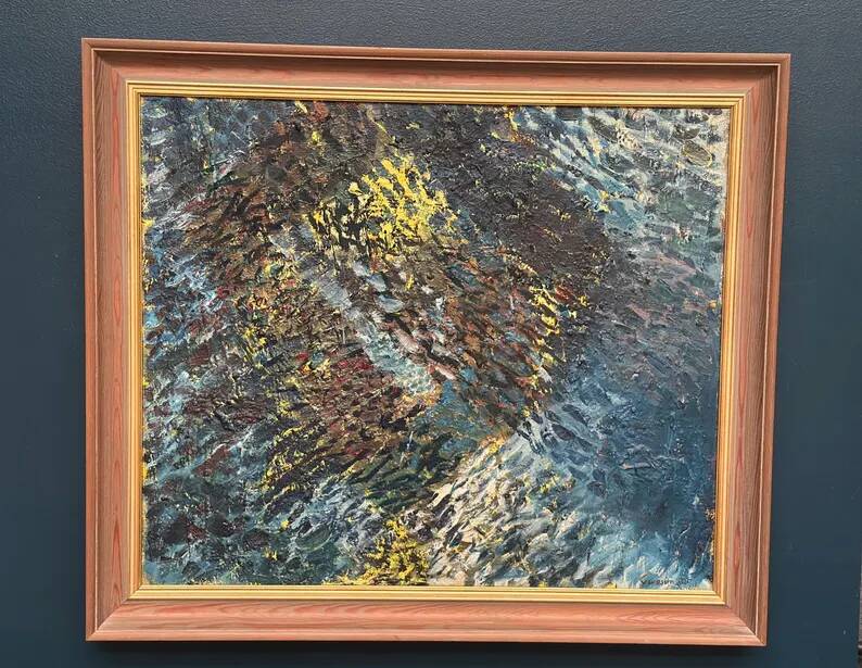 Grande huile sur toile suédoise originale – « Composition » par Valter Gibson