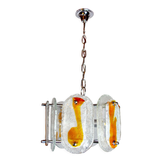 Lustre murano mazzega, verre givré orange, italie, 1970