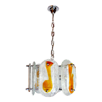 Murano mazzega chandelier, orange frosted glass, italy, 1970