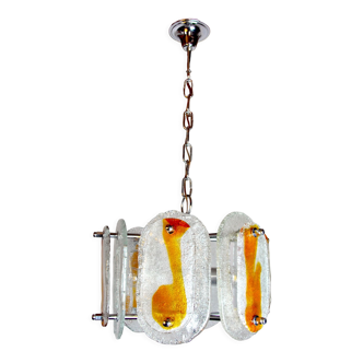 Murano mazzega chandelier, orange frosted glass, italy, 1970