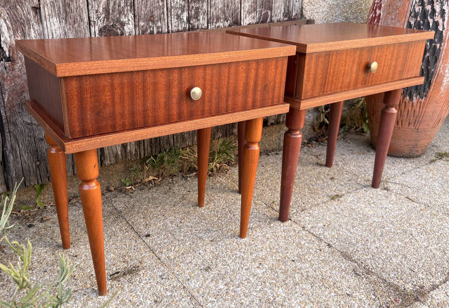 Pair of modernist bedside tables in wood, 1950s