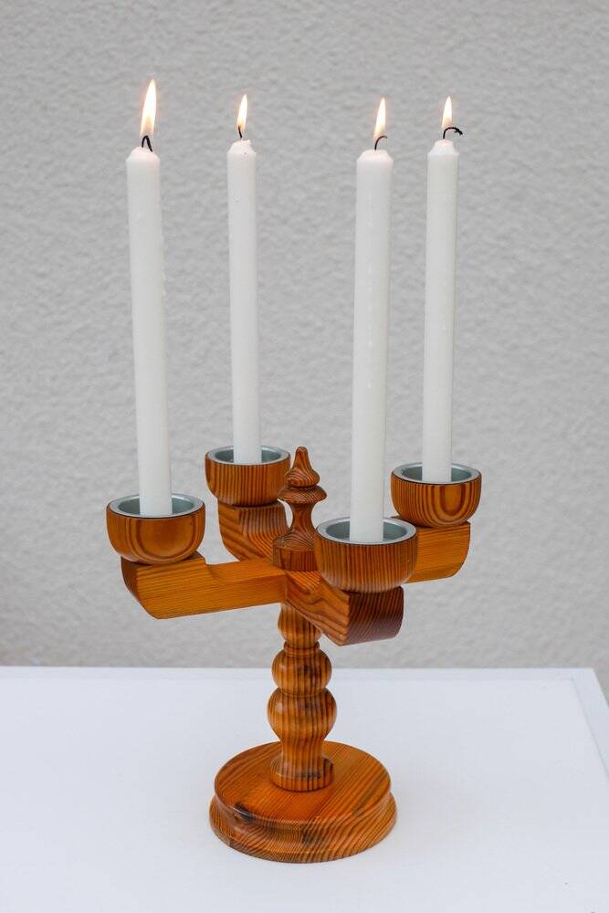 Rustic wooden candleholder by Jan Johnsson for Smålandsslöjd, Sweden, 1975