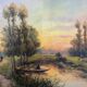 Painting "Landscape with fisherman at sunset" signed L. Lebrun XIX° century