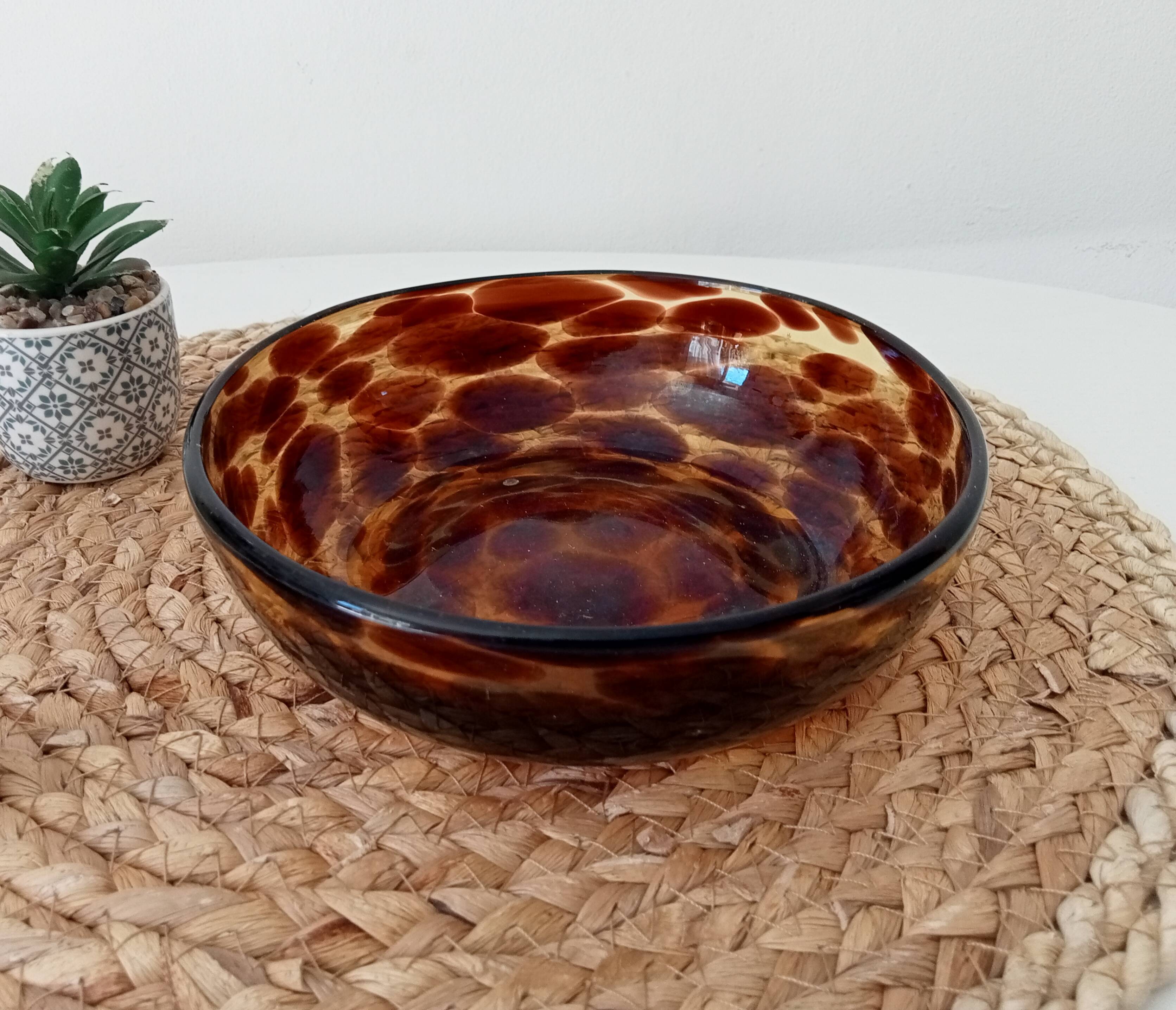 Vintage 70s bowl in speckled amber glass Murano glass