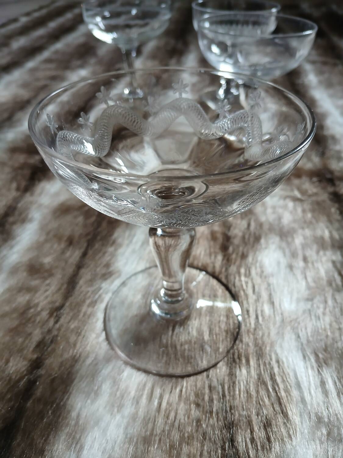 8 mismatched vintage champagne coupes