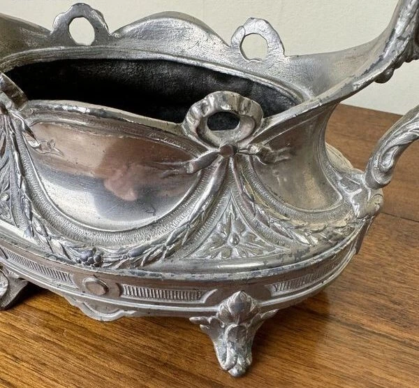 Pair of Louis XV rocaille style silver metal table planters