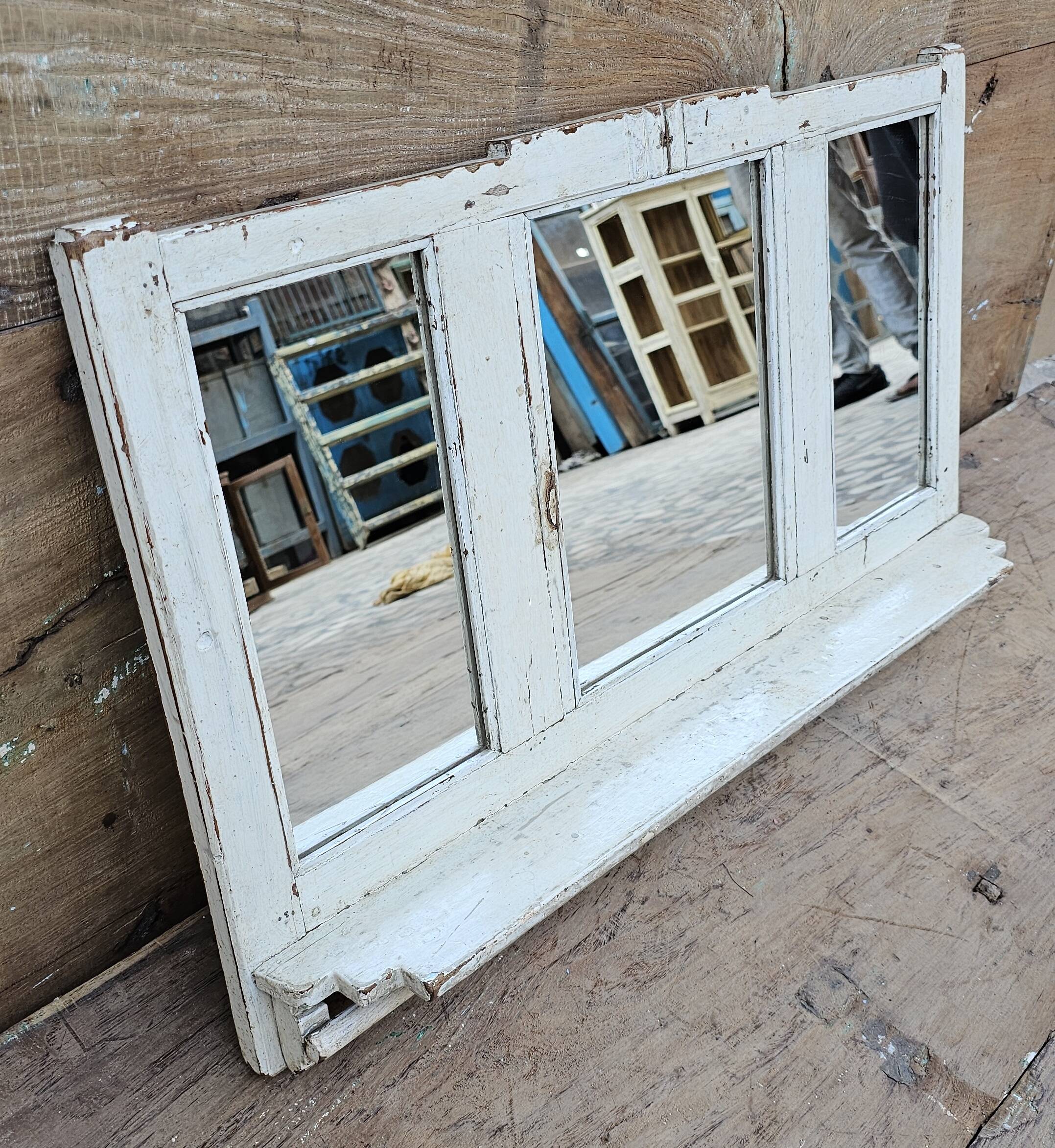 Antique mirror - triptych shelf in Burmese teak