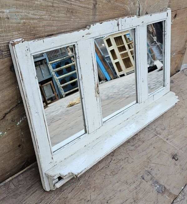 Ancien miroir - étagère triptyque en teck birman