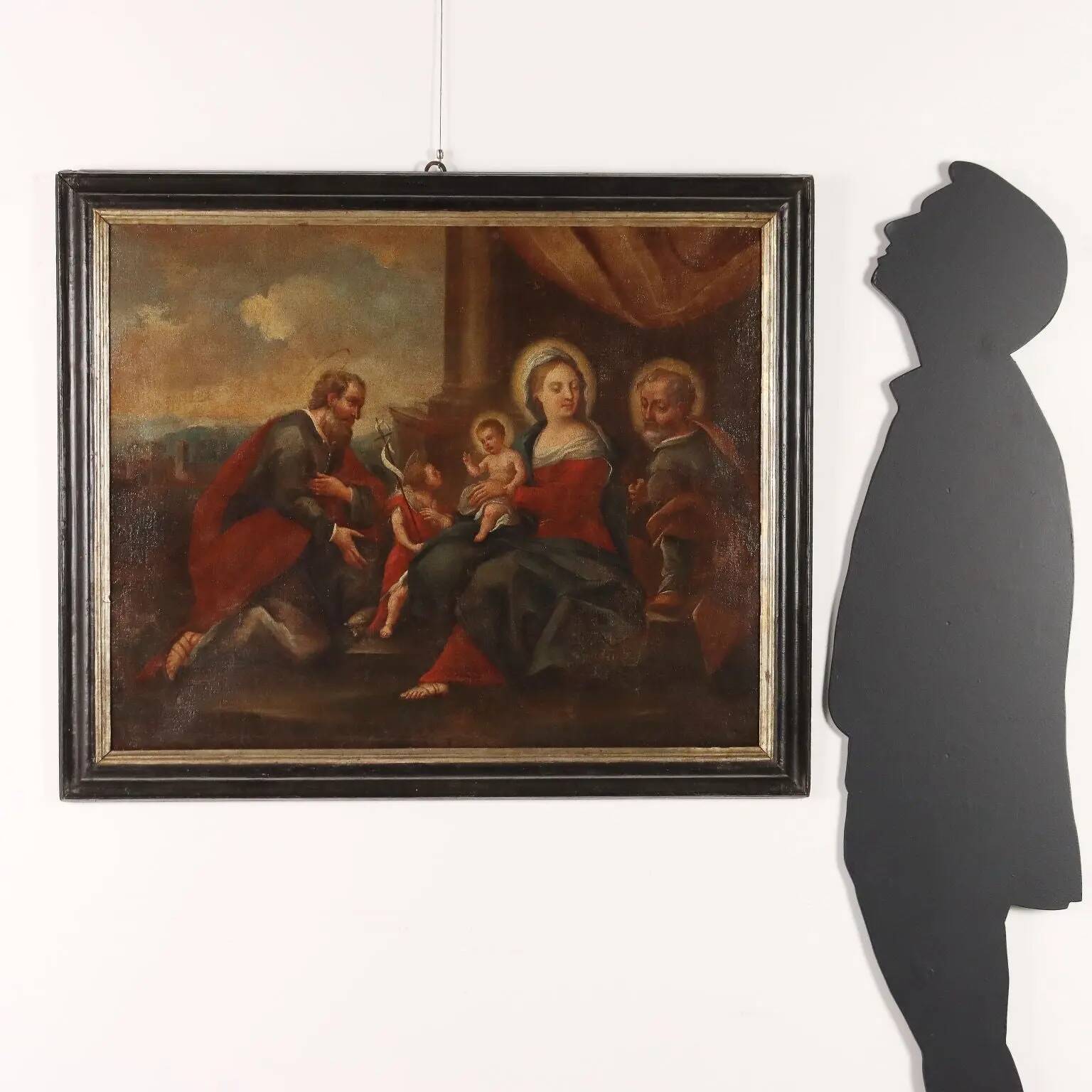 The Holy Family with saints, old painting from the 17th-18th century.