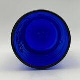Antique blue glass vase, hand-painted bronze floral decoration / Art Nouveau