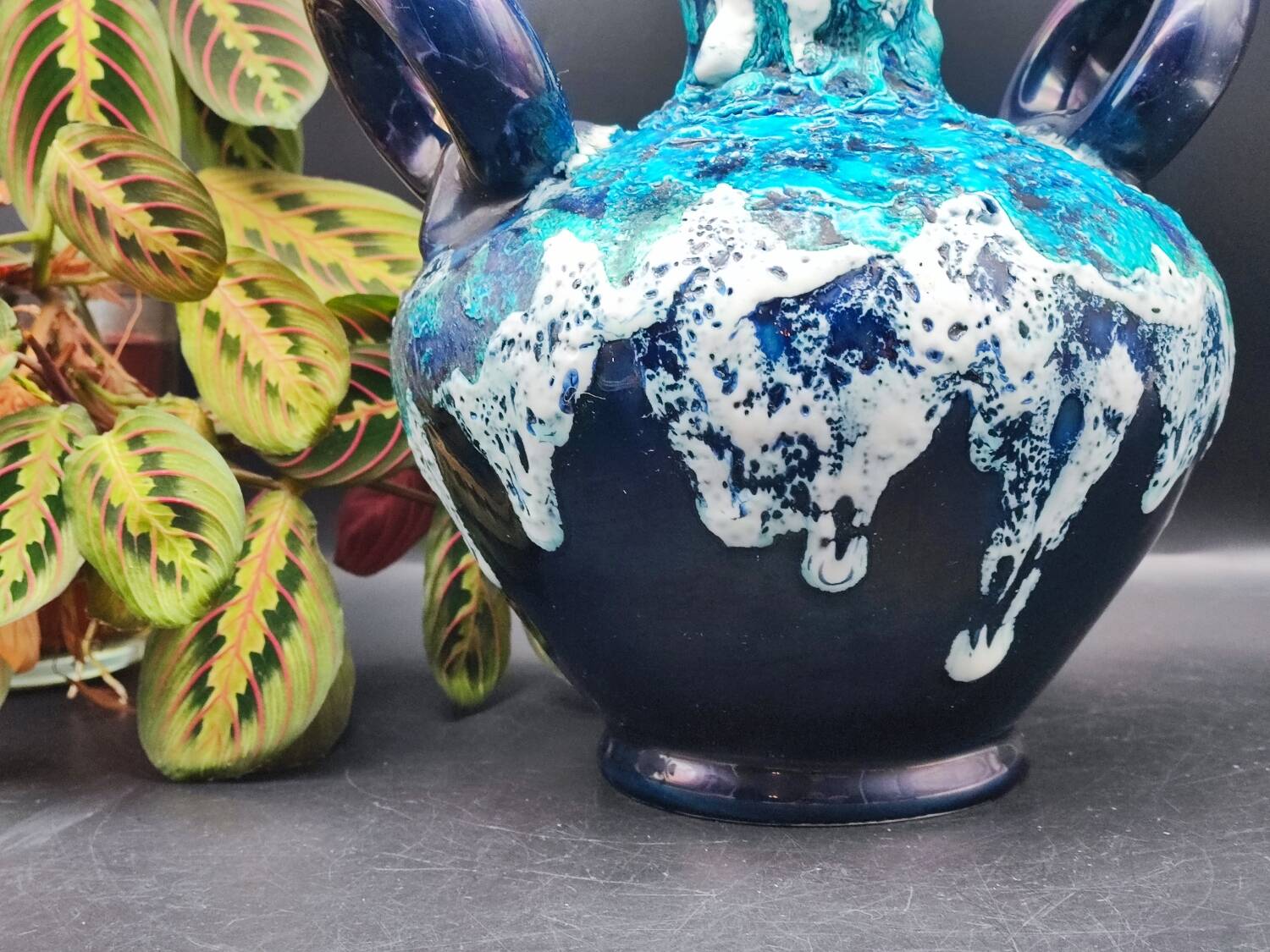 Vallauris vintage iridescent blue fat lava vase?