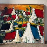 The colored roofs, knife technique, signed