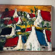 The colored roofs, knife technique, signed