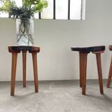 Set of 5 olive tree tripod stools from the 50s