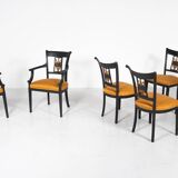 Set of 2 Black and Gold Armchairs and 4 Chairs, Empire style