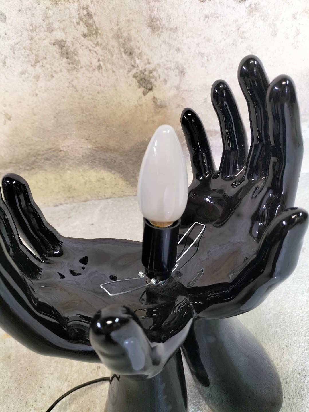 Black and white opaline hand lamp.