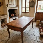 Rustic Louis XV farmhouse table in cherry wood, 1900s.