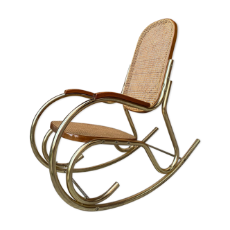 Vintage brass & cane rocking chair