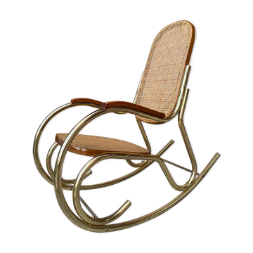 Vintage brass & cane rocking chair