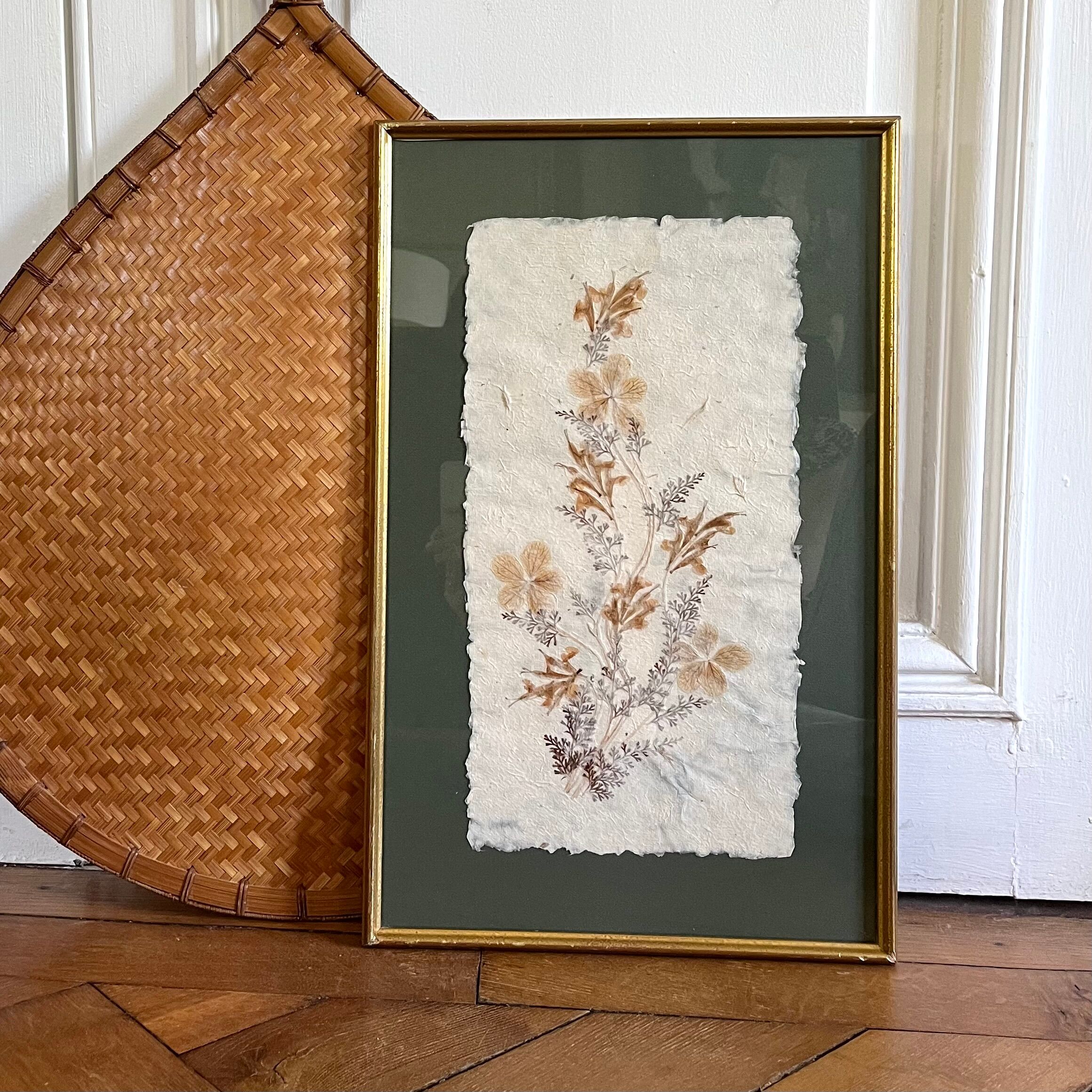 Vintage herbarium frame dried flowers 70s