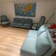 Banquette sofa circa 1970 blue fabric/yellow polka dots