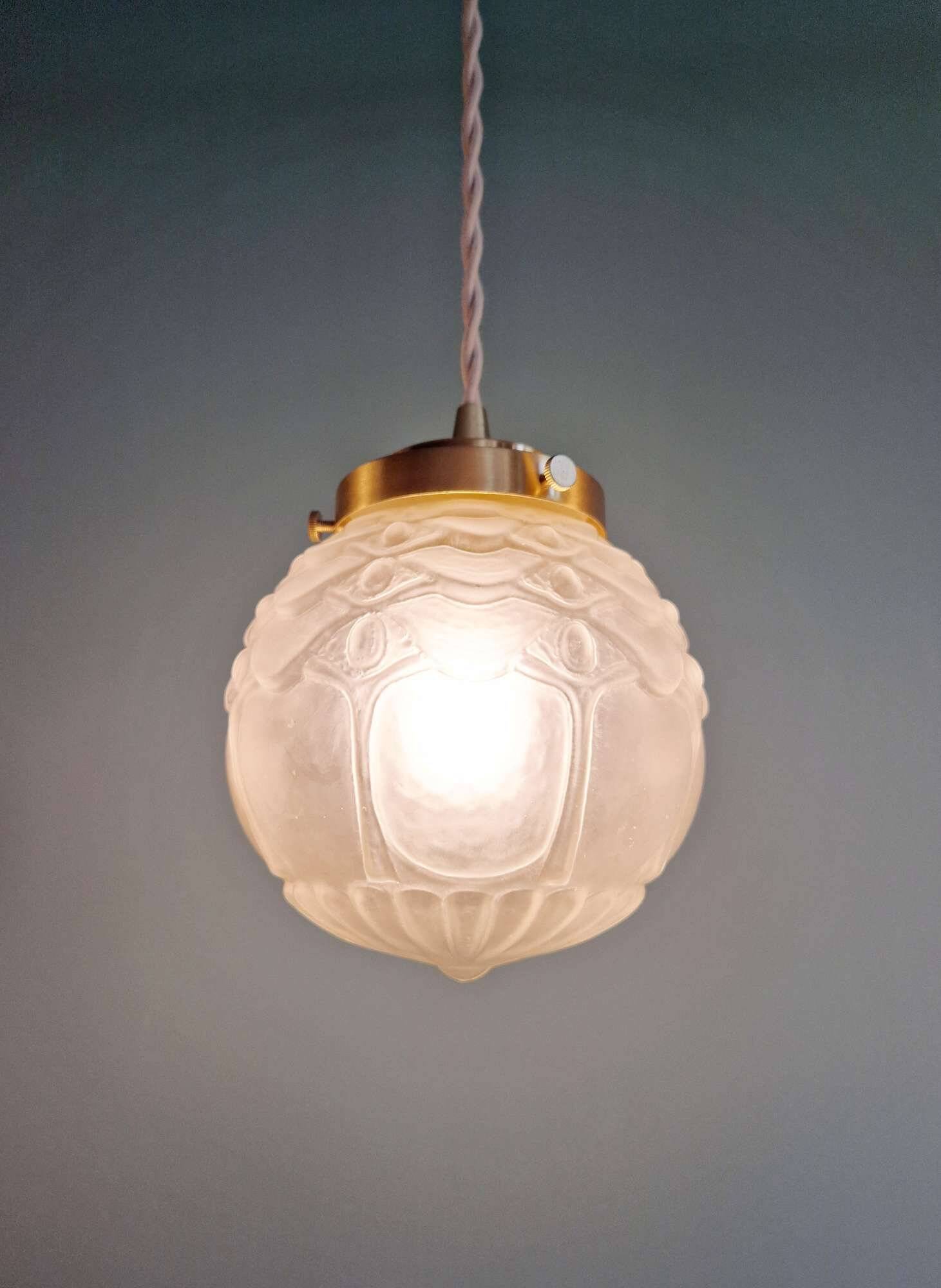 Art Deco satin glass pendant (2 available), 1920s-30s