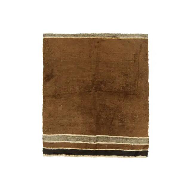 Vintage Turkish hand-knotted wool cotton brown kilim area rug 129x149