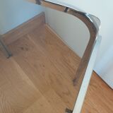 Square coffee table in chromed metal and smoked glass