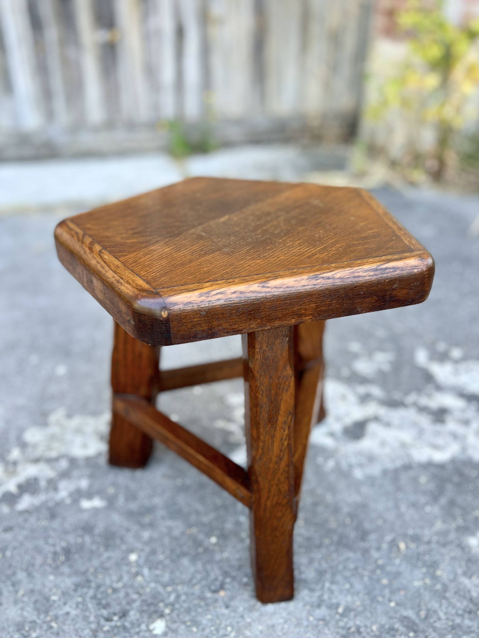 Vintage Brutalist Solid Wood Low Stool