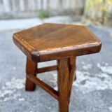 Vintage Solid Wood Brutalist Low Stool