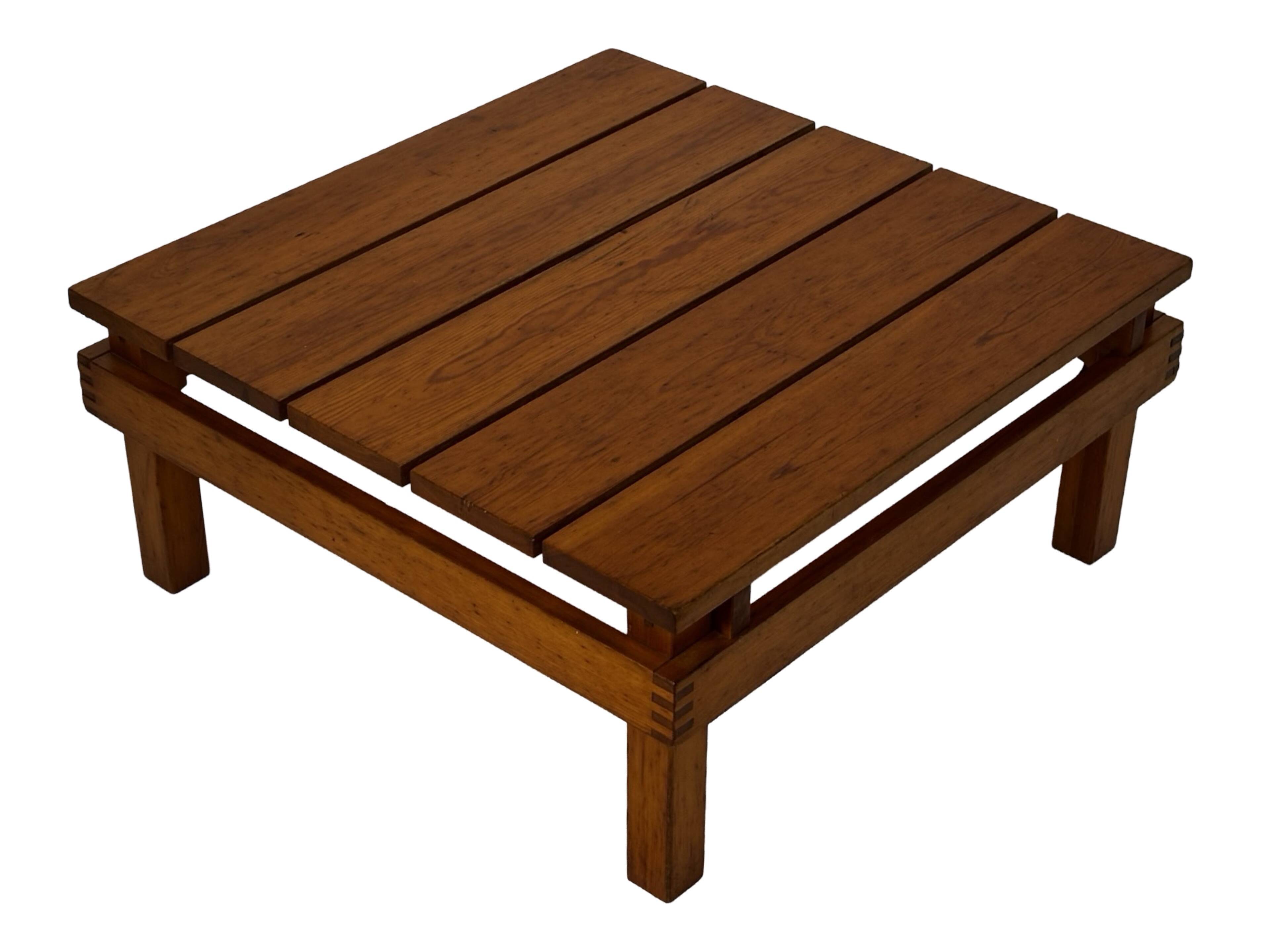 Vintage Pinewood Slatted Coffee Table Design 1970s