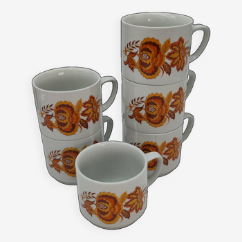 Série de 6 tasse mug vintage décors fleurs monopole