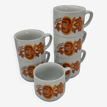 Series of 6 vintage mug cup decorations flowers monopoly