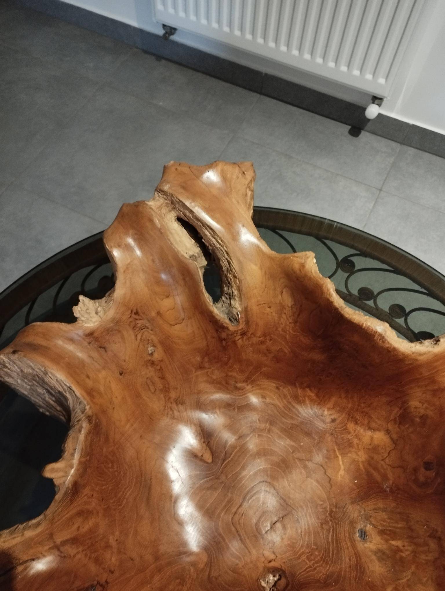 Sculptural wooden centrepiece, organic bowl, brutalist.