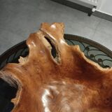 Sculptural wooden centrepiece, organic bowl, brutalist.