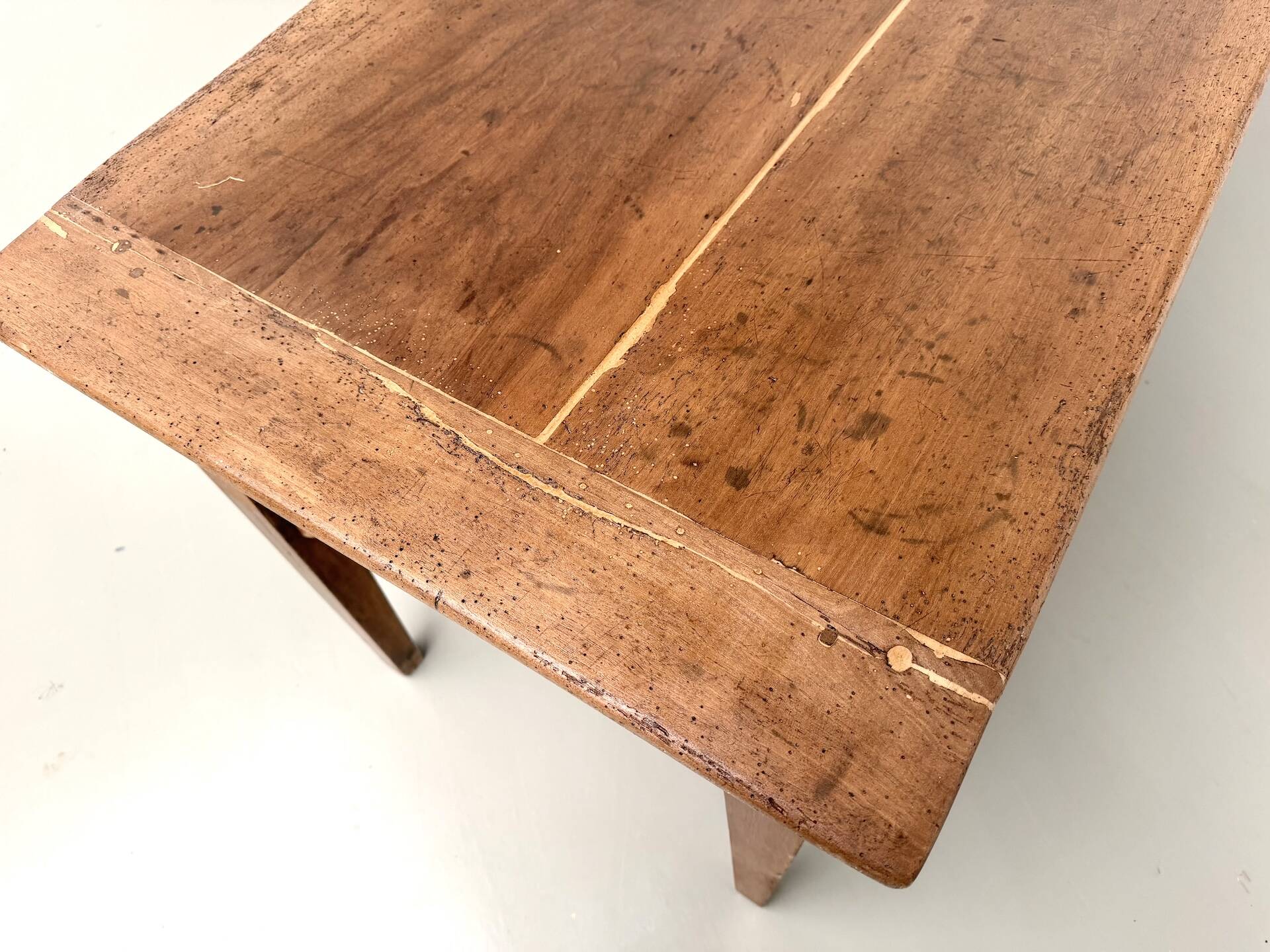 Farm table, old solid oak dough trough, France, around 1920.