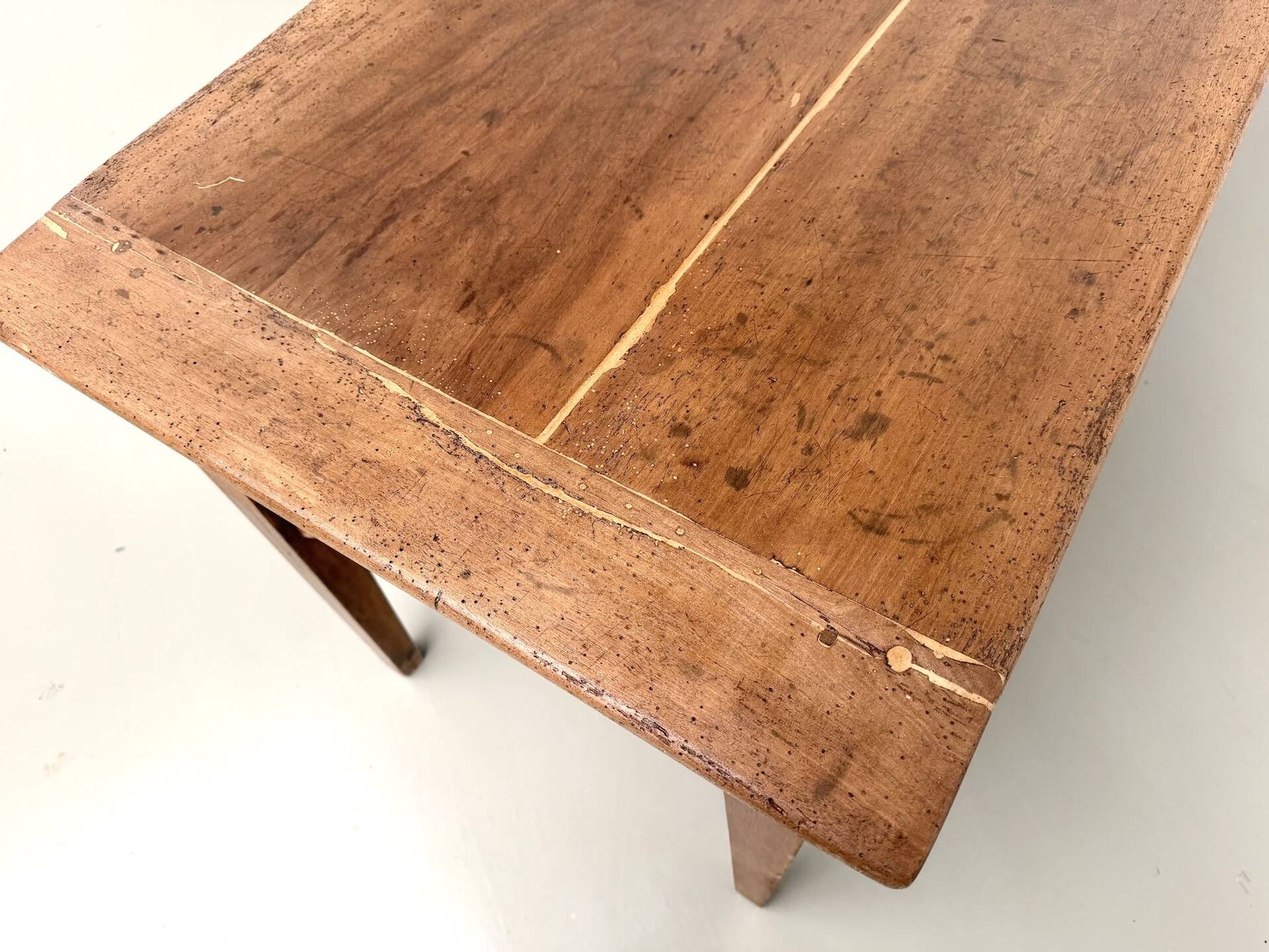 Farm table, old solid oak dough trough, France, around 1920.